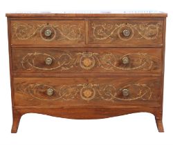 George III mahogany chest of drawers, with two short and three long drawers, Edwardian inlaid with