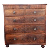 George IV mahogany chest of drawers, with two short and three long graduated drawers, on bun feet.