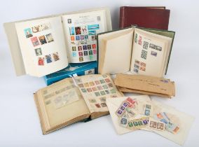 Four Stamp albums with world stamps with Great Britain, British Commonwealth, interesting China