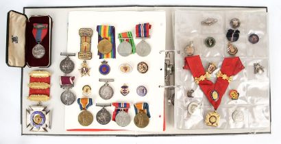 Mixed collection of WWI and WWII service medals, enamel badges and other items