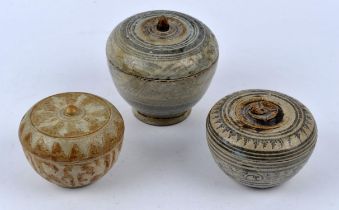 A Sawankhalok [or Sawankhalok style] jar and cylindrical cover, decorated with linear and