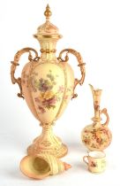 Royal Worcester blush ivory urn and cover shape no. 1973 (damaged and re-attached at base),