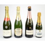 Champagne, Perrier Jouet Grand Brut, one bottle, Bollinger rose, one bottle and Heidsieck Dry