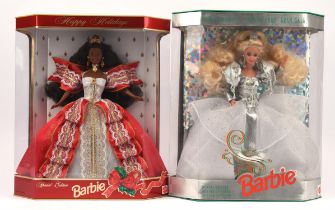 Two Special Edition Happy Holidays Barbies. Both boxed and complete Barbie Dolls from Mattel.