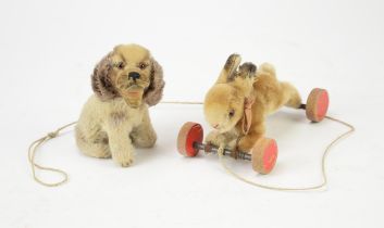 Steiff rabbit on casters and a Steiff dog (2)