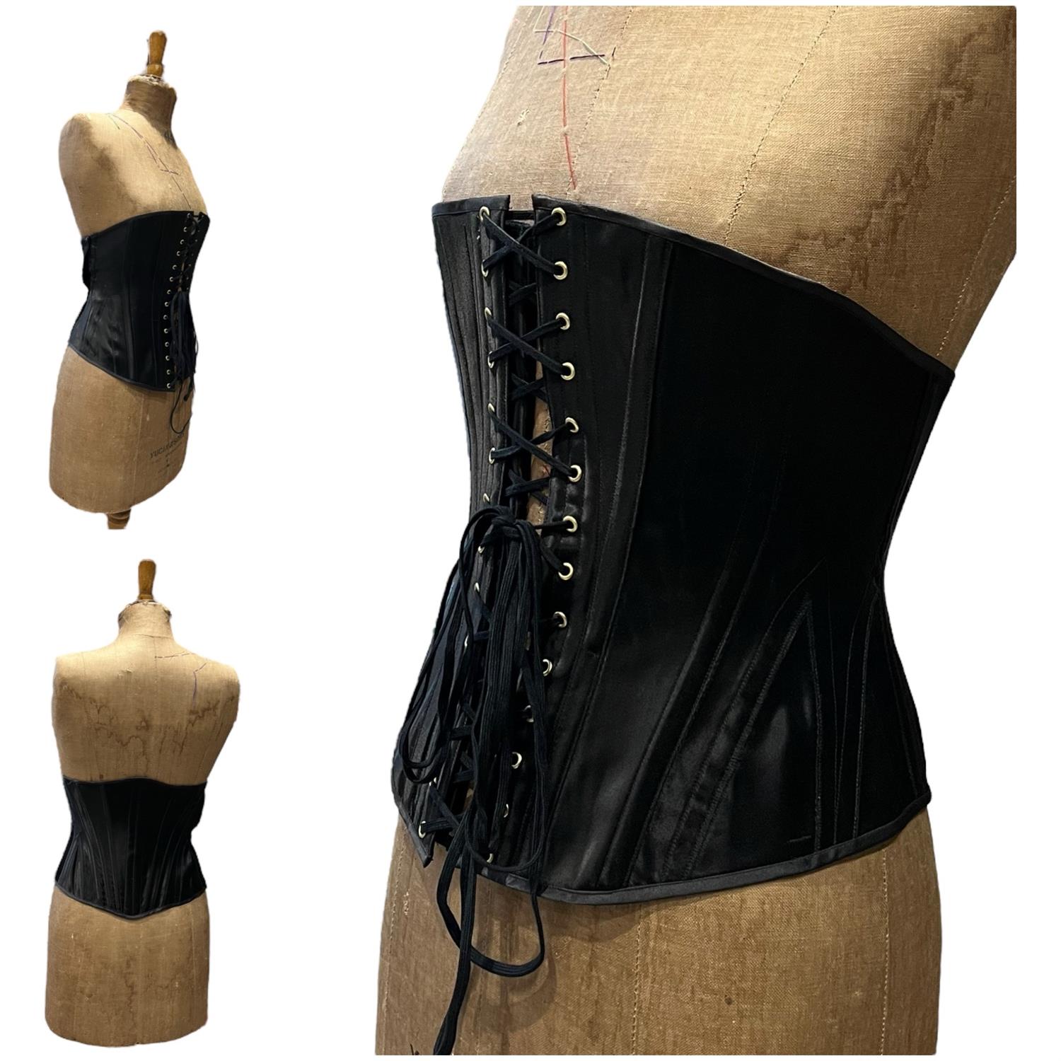 RIGBY & PELLOR black satin steel-boned corset approx. 30" waist. Fastens with hooks and eyes. - Image 2 of 2