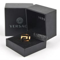 VERSACE vintage Greca men's brass plated statement ring boxed with card, size S