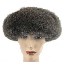 Ladies black suede and grey fox fur après-ski hat. Medium size