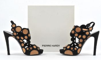 PIERRE HARDY boxed black suede sling-back stiletto heels with gold glitter embellishments UK3-3.