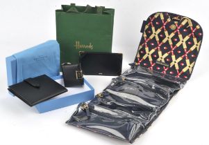 SMYTHSON and LULU GUINNESS travel set. A boxed with dust-bag collection of black leather travel