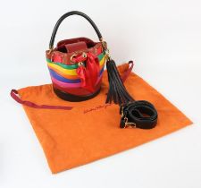 SALVATORE FERRAGAMO/ SARA BATTAGLIA Rainbow stripe drawstring Solaria/Sara nappa kid leather bucket