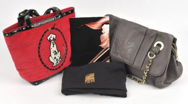 LULU GUINNESS red cord and black patent Dalmatian, zipped handbag (29cm x 23cm x 10cm) with
