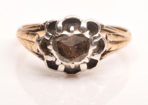 Floral motif ring, set with a rose cut diamond weighing an estimated 0.26 carats in a closed back