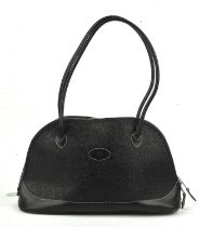 MULBERRY "HOCKLEY" handbag in black Scotch grain leather with silver hardware, cotton Mulberry tree