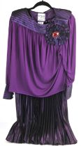 HIDY MISAWA London purple two-piece skirt suit with bejewelled rosette suitable for party wear Fits