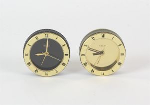 GUCCI two boxed his and hers leather-bound world travel/desk clocks in original kid leather pouches