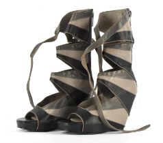 RICK OWENS high quality ladies unworn wedge heeled platform wrap leather booties "stivaletto" all