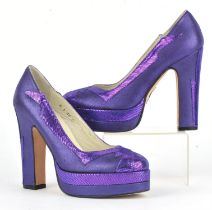 TERRY DE HAVILLAND iridescent purple leather block heeled, platform party shoes UK3 EU36 with dust
