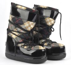 BURBERRY padded nova-check and black patent leather laced snow boots UK4.5-6.5 EU8-40 (Addendum