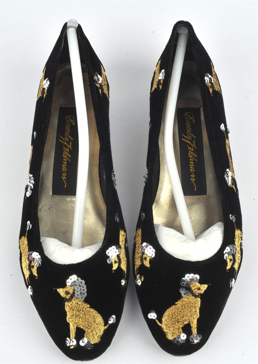 FRANKIE & BABY, BEVERLY FELDMAN (Russell & Bromley) black velvet flat ballet pumps with gold and - Image 2 of 5