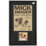 Mick Jagger - Autograph on CD of the album 'She's The Boss', mounted with an original advert of his