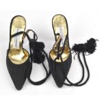 DOLCE & GABBANA black silk sling-back evening shoes with silk ties. Made in Italy. UK2 EU35. Unworn