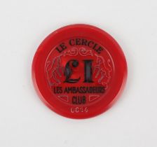 James Bond - Dr. No 1962 Le Cercle £1 casino jeton, Le Cercle plaques and jetons were used in the