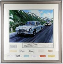 James Bond Goldfinger autographed giclee print by Nicholas Watts, showing Bond’s Aston Martin DB5