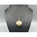 Ladies 9ct gold round belcher chain and round locket pendant. 56cms and 10.78g