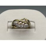 Ladies 9ct gold diamond 6 stone fancy pattern ring, size O and 2.19g