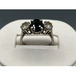 Beautiful ladies 18ct white gold diamond and sapphire 3 stone ring. Approx 1ct diamonds and 1.5ct