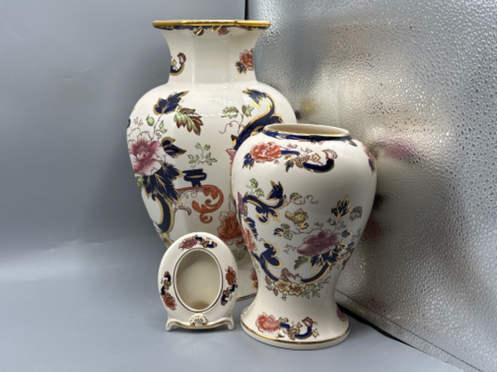 Two large Masons Ironstone “Mandalay pattern” vases, larger one being in celebration of 200 years of