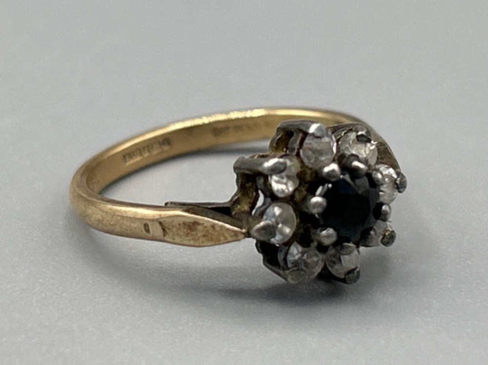 Ladies 9ct gold and silver diamond and sapphire cluster ring, size J1/2 and 1.31g - Image 3 of 3