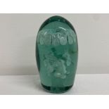 Large victorian green glass end of day dump “ flower design “ height 13cm