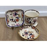 3 peices of masons ironstone (mandalay pattern) hand painted items includes bowl,dish and ice