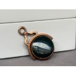 9ct Rose Gold Fob Charm/Pendant featuring a green stone - weighing 6.23 grams
