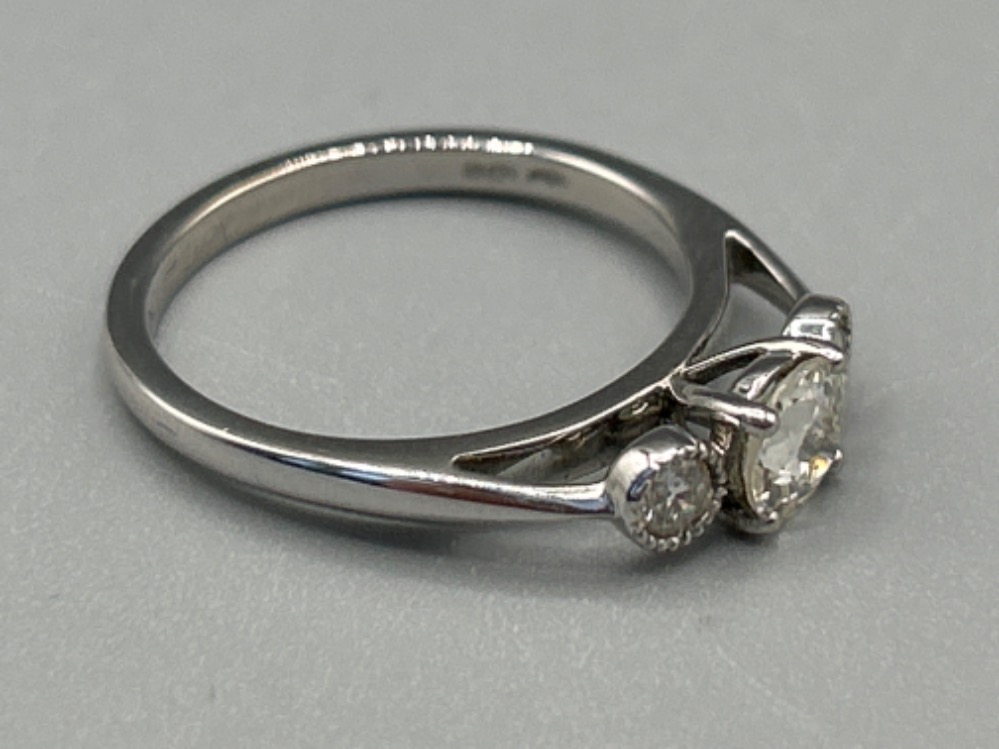 Ladies 18ct white gold 3 stone diamond ring. Comprising of old cut diamond centre stone, approx 0. - Image 3 of 3