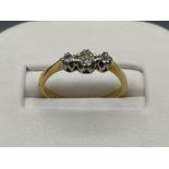 Ladies 9ct gold 3 stone diamond ring, approx .32ct size N and 1.86g