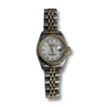 Rolex Ladies 1987 Bi Metal Datejust with Roman Numerals and White Face Wristwatch in Good Working