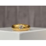 18ct Yellow Gold Gypsy Style Diamond Ring, Comprising of a .40ct Diamond - Weighing 3.3 grams - Size