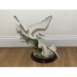 Large Lladro “Cranes” figure 1456 Salvador Debon, with wooden base, good condition, H51cm X W43cm