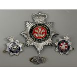 Total of 4 vintage police cap & helmet badges, all Dyfed-Powys police