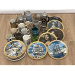 Total of 14 collectors plates by Newcastle Upon Tyne China, together with a variety of tankards