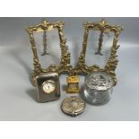 Miscellaneous items including brass photo frames and pewter