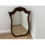 Mid Century mahogany framed bevelled edge wall hanging mirror - height 87 x width 55cm