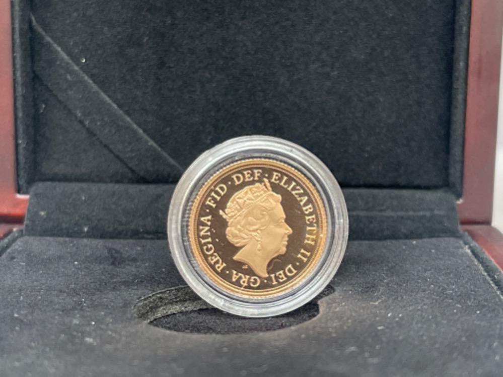 2015 22ct gold proof UK Full Sovereign in case - Image 3 of 3