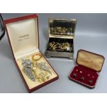 Foreign Silver trinket jewellery box with cuff links and brooches