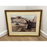 T McArdle signed print of fish lady at Cullercoats