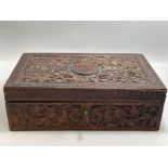 Well carved box with key (28cm x 18cm x 10cms)