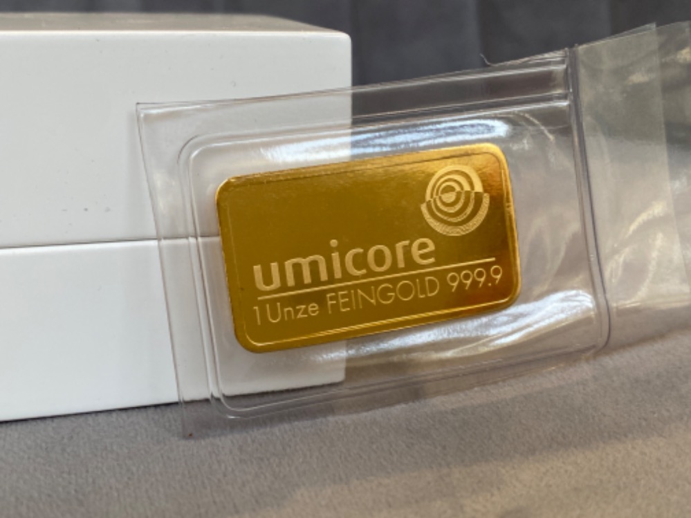 Umicore 1 Ounce Fine Gold 999.9 Bar